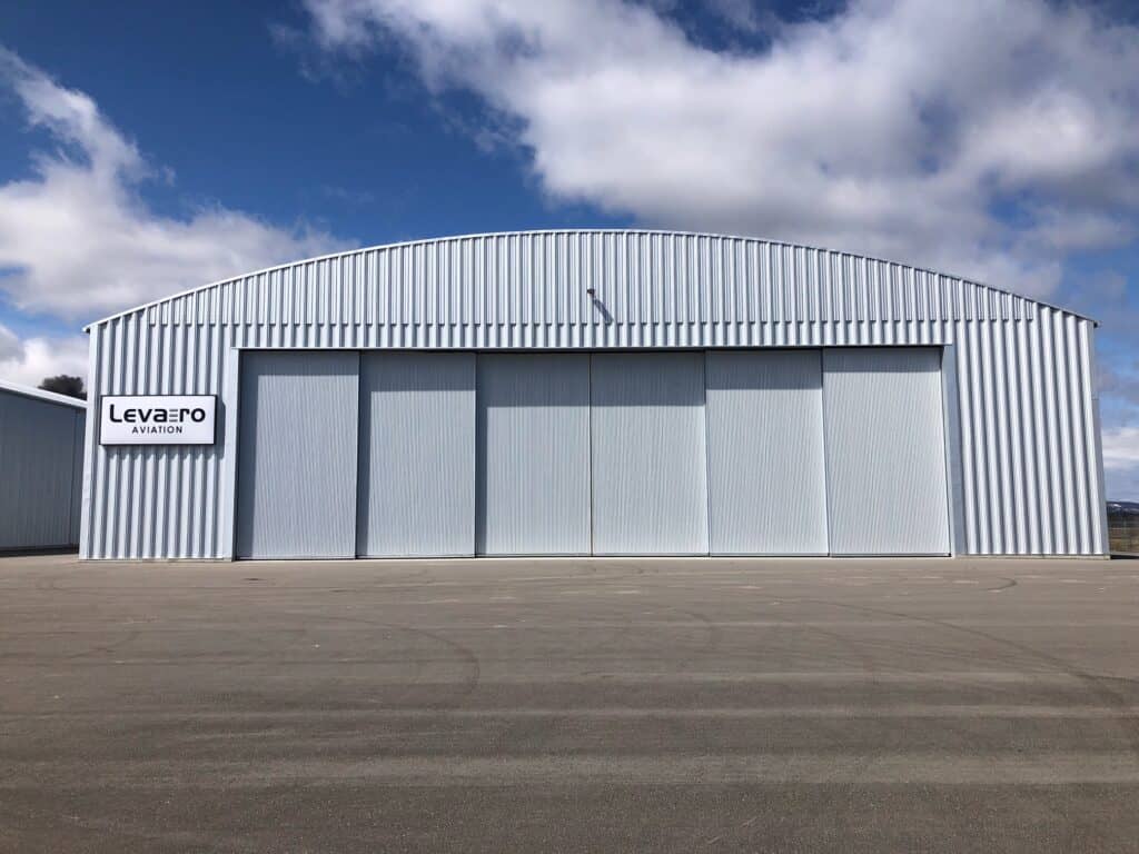 Modern aircraft maintenance hangar at Levaero Collingwood facility.