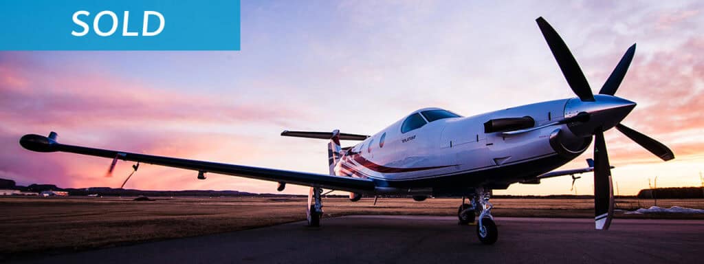 Pilatus PC-12 NG aircraft at sunset, showcasing sleek design and advanced features.