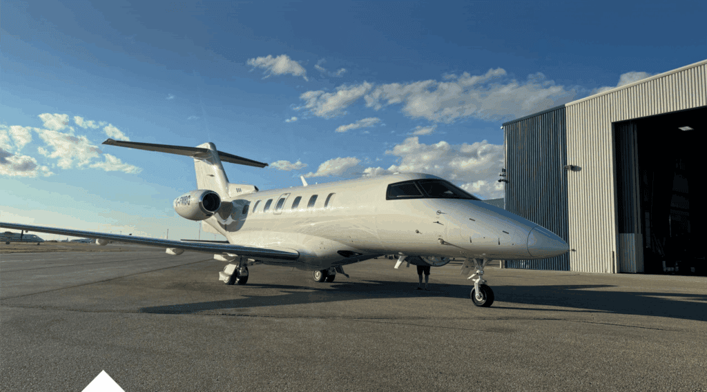 Fully-equipped Pilatus PC-24 air ambulance at Levaero Aviation facility.
