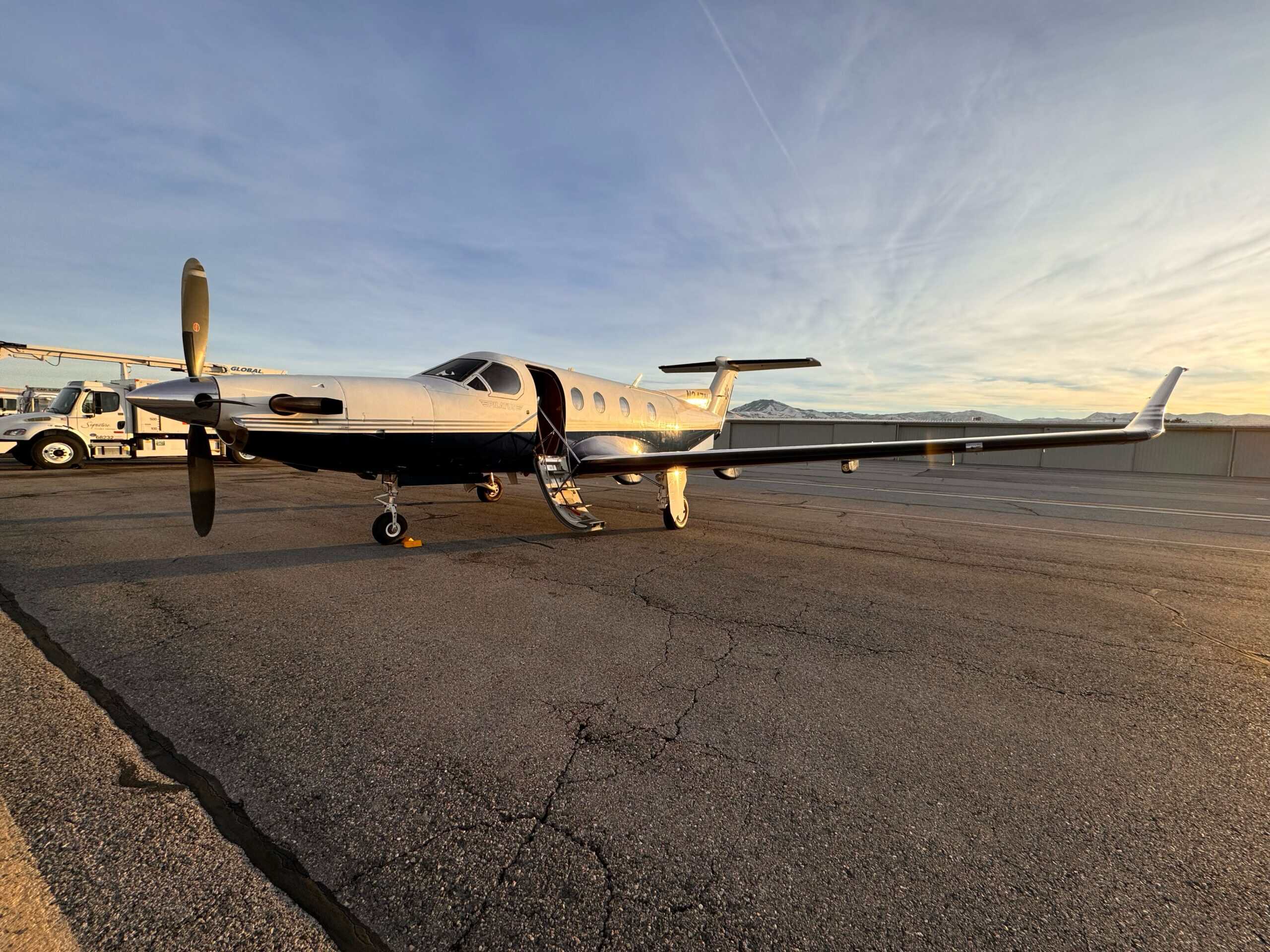 Aircraft exterior of the 2012 Pilatus PC-12 NG on the tarmac.